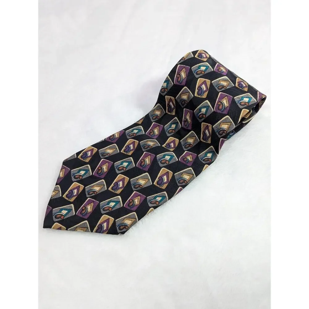 VTG 1980s Christian Dior Monsieur Silk Tie Abstract Geometric Playing Card 4